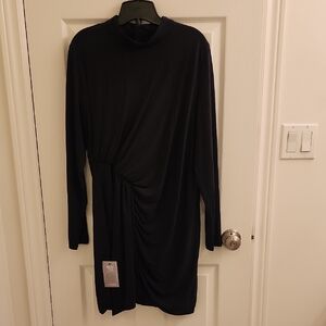 Le Chateau Black Long-Sleeve Dress with Gathered Detail